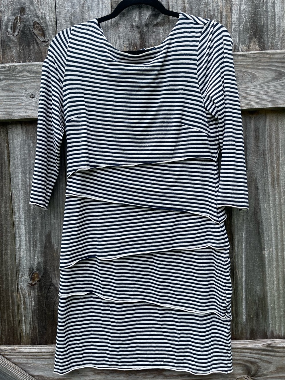 Tahari Navy and White Striped Long Sleeve Layered Dress size 10